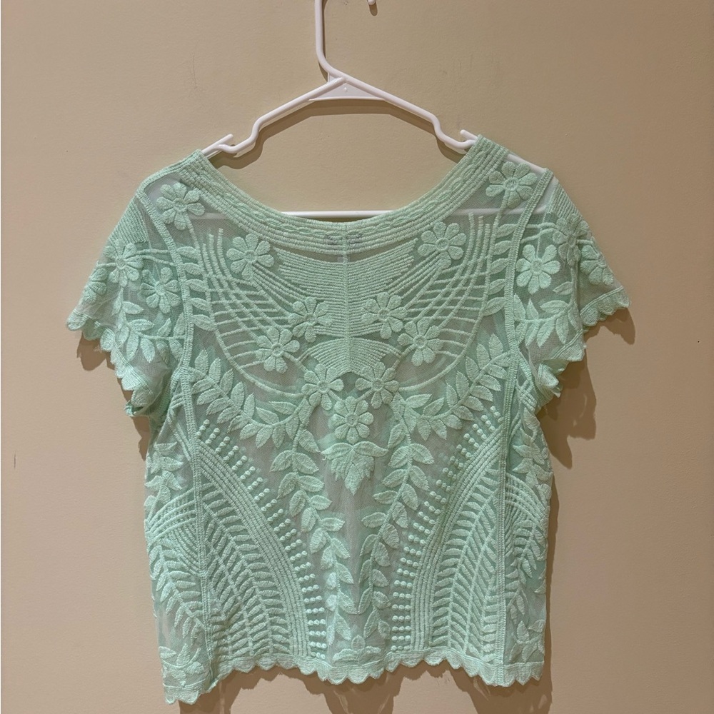 Express Light Green Floral Lace Blouse - Picture 2 of 3